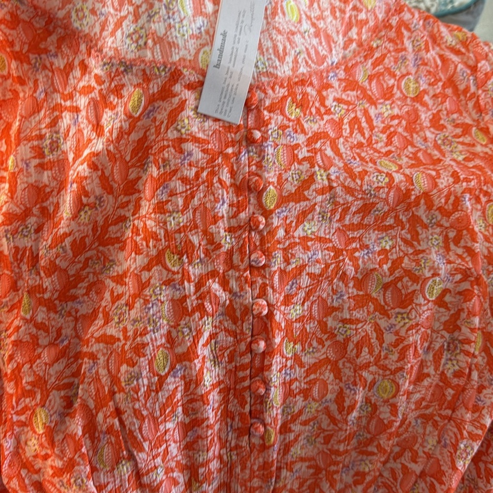 Poupette St. Barth Orange Printed Smocked Mini Dress Size L NWT - Picture 6 of 7